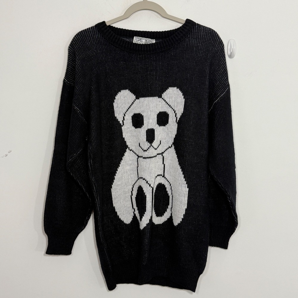 Vintage Great American Sweater Company Womens XL Black Bear Oversized Grunge